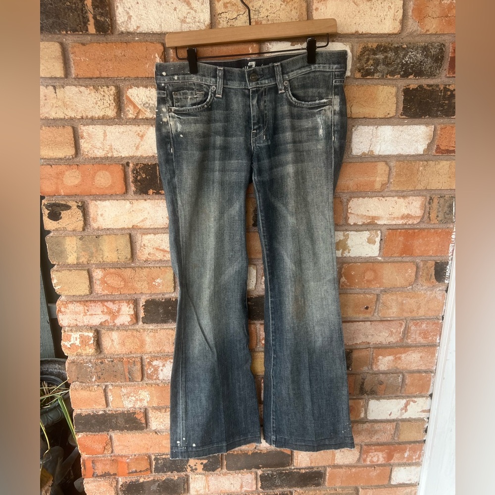 7 For All Mankind Dojo Jeans Dark/Black Wash Flare Leg Bell Bottom Vintage